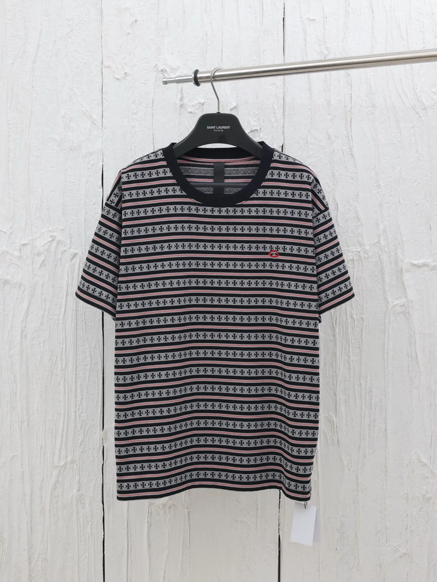 🅿️290 Come Hearts*/Cro Hearts 25 spring and summer new yarn-dyed all-over printed striped knitted round neck short sleeves Size: S/M/L
